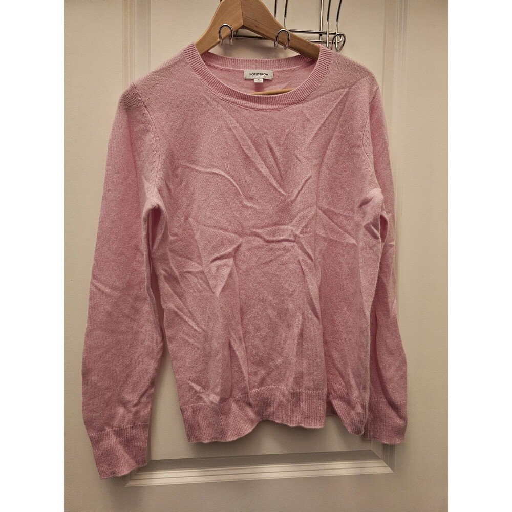 Nordstrom Women's 100% Cashmere Crewneck Sweater Light Pink Size Medium